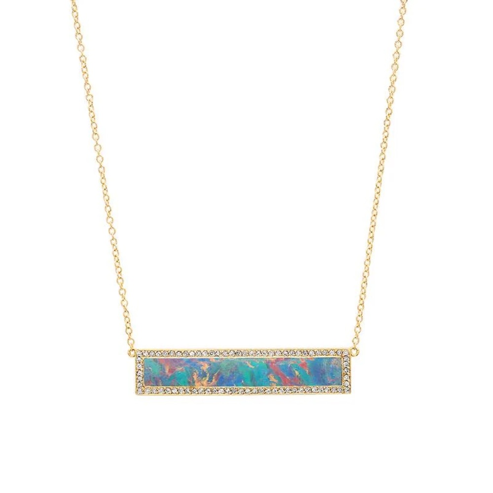 Jennifer Meyer RED BOULDER OPAL INLAY BAR NECKLACE WITH DIAMONDS